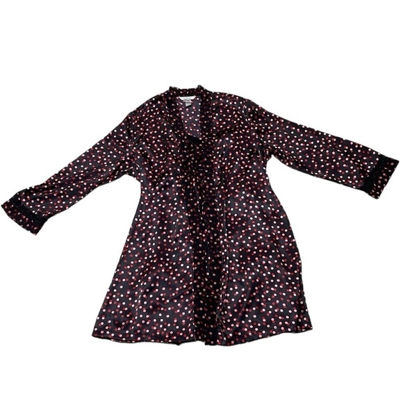 Delicates Robe & Chemise Set Women's L Large Black Red Pink Polka Dot Nightgown - Picture 4 of 17